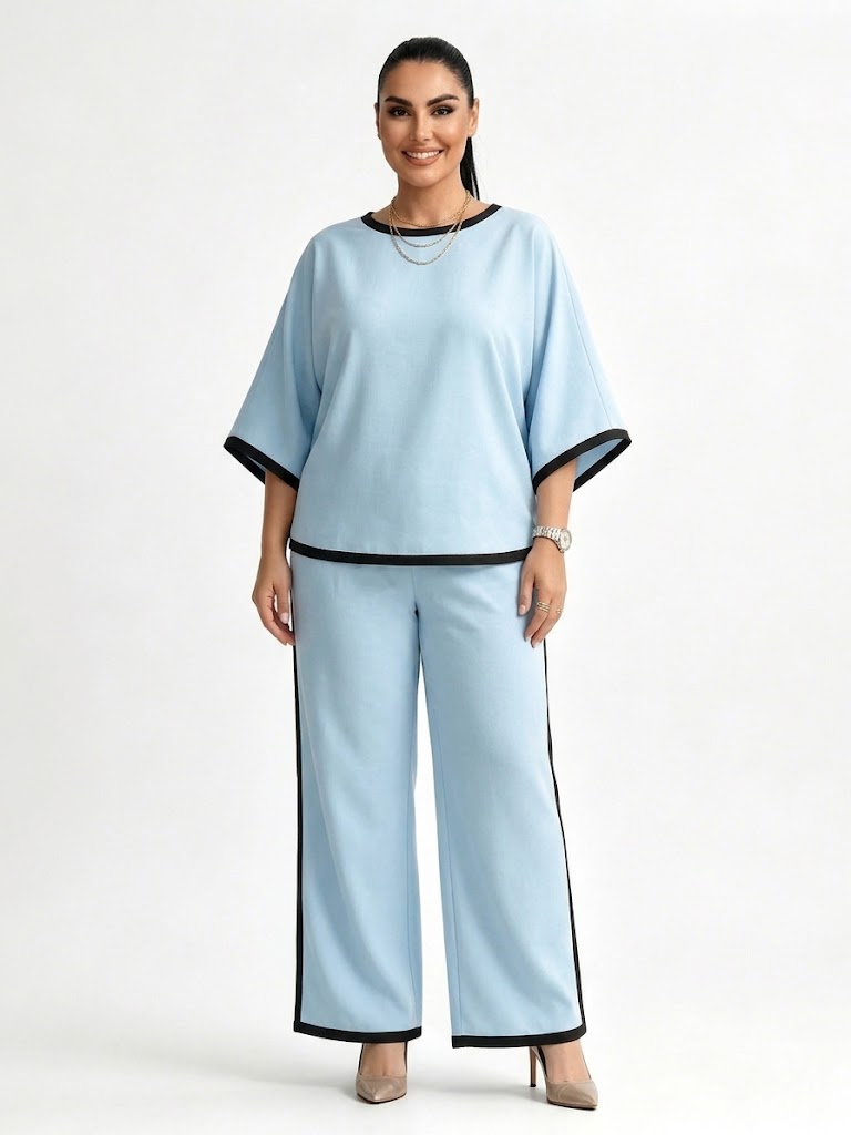 Fashionable Loose Batwing Sleeve Robe Wide-leg Pants Set