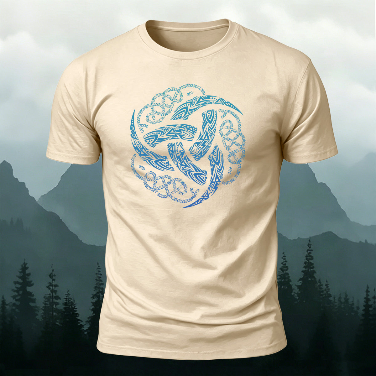 Viking Mythology Totem Print Casual Cotton T-Shirt