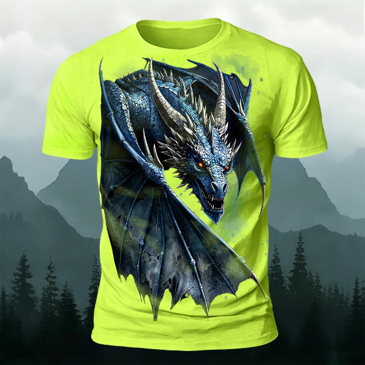 Fierce Dragon Print Cool Casual Sublimation T-Shirt