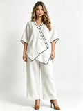 Cotton-Linen V-Neck Oversized Two-Piece Set
