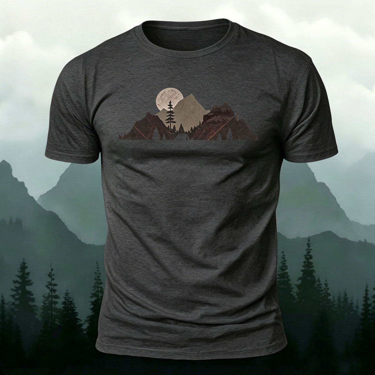 Mountain Landscape Pattern Natural Style Casual T-Shirt