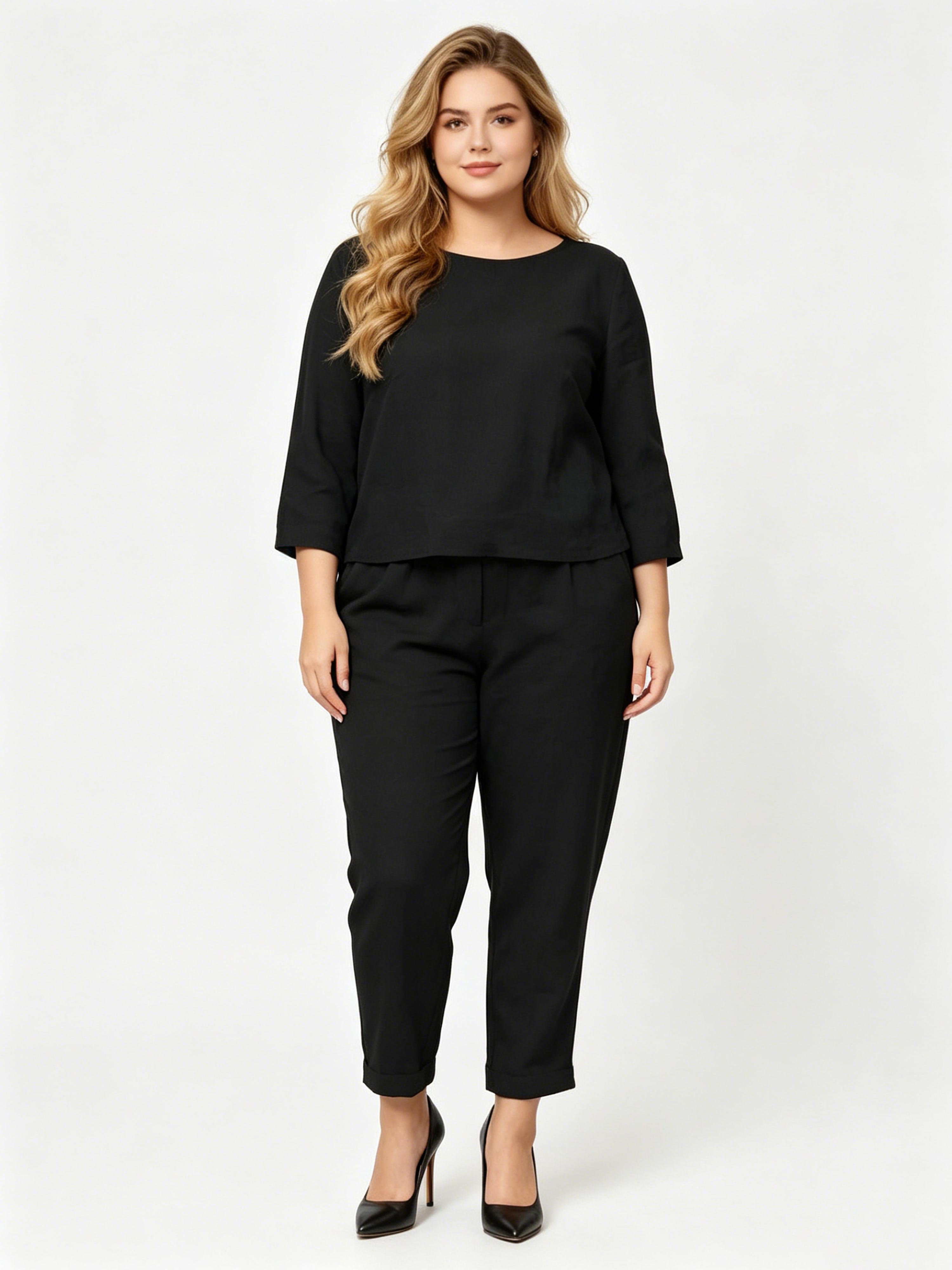 Simple Retro Solid-Color Casual Two-Piece Set
