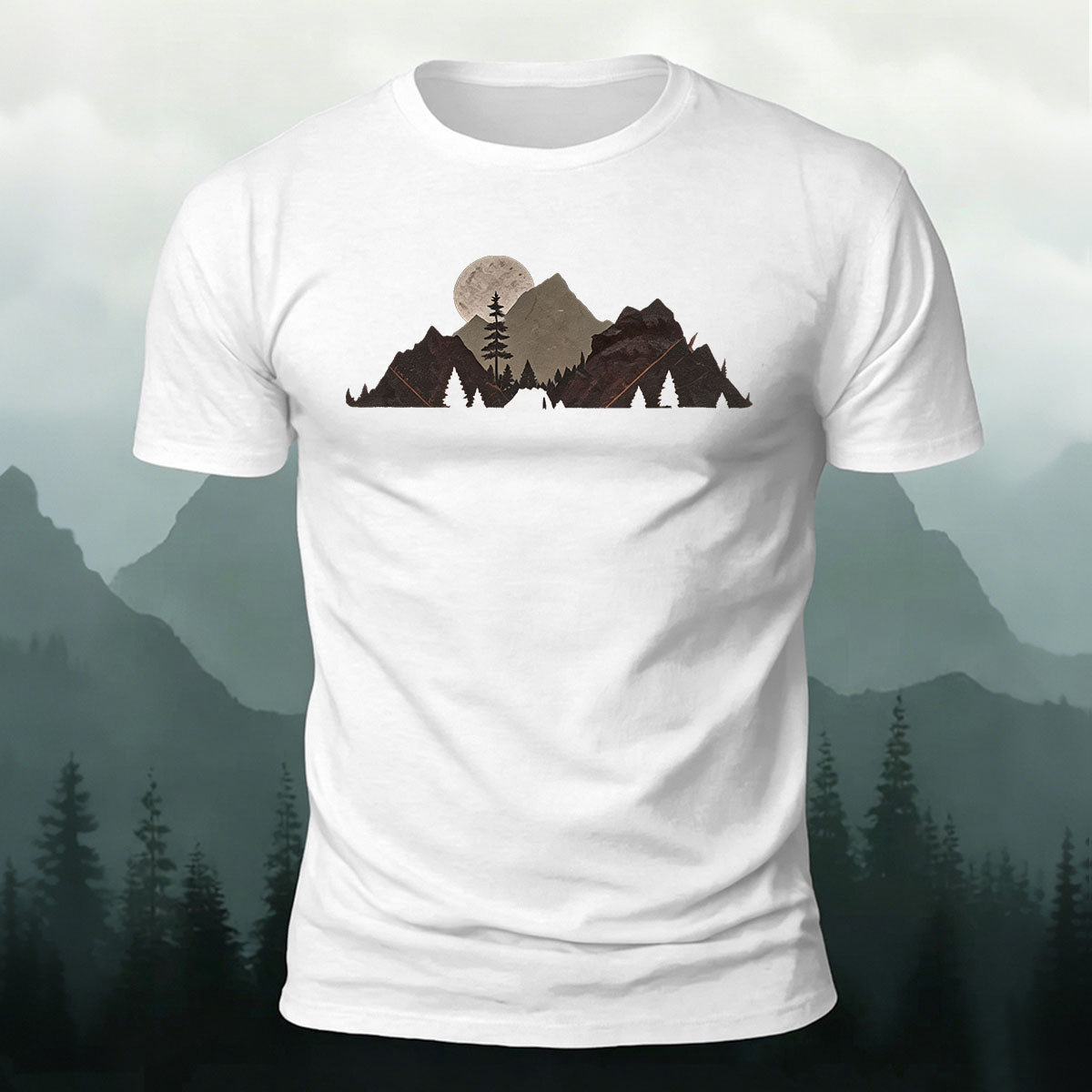 Mountain Landscape Pattern Natural Style Casual T-Shirt