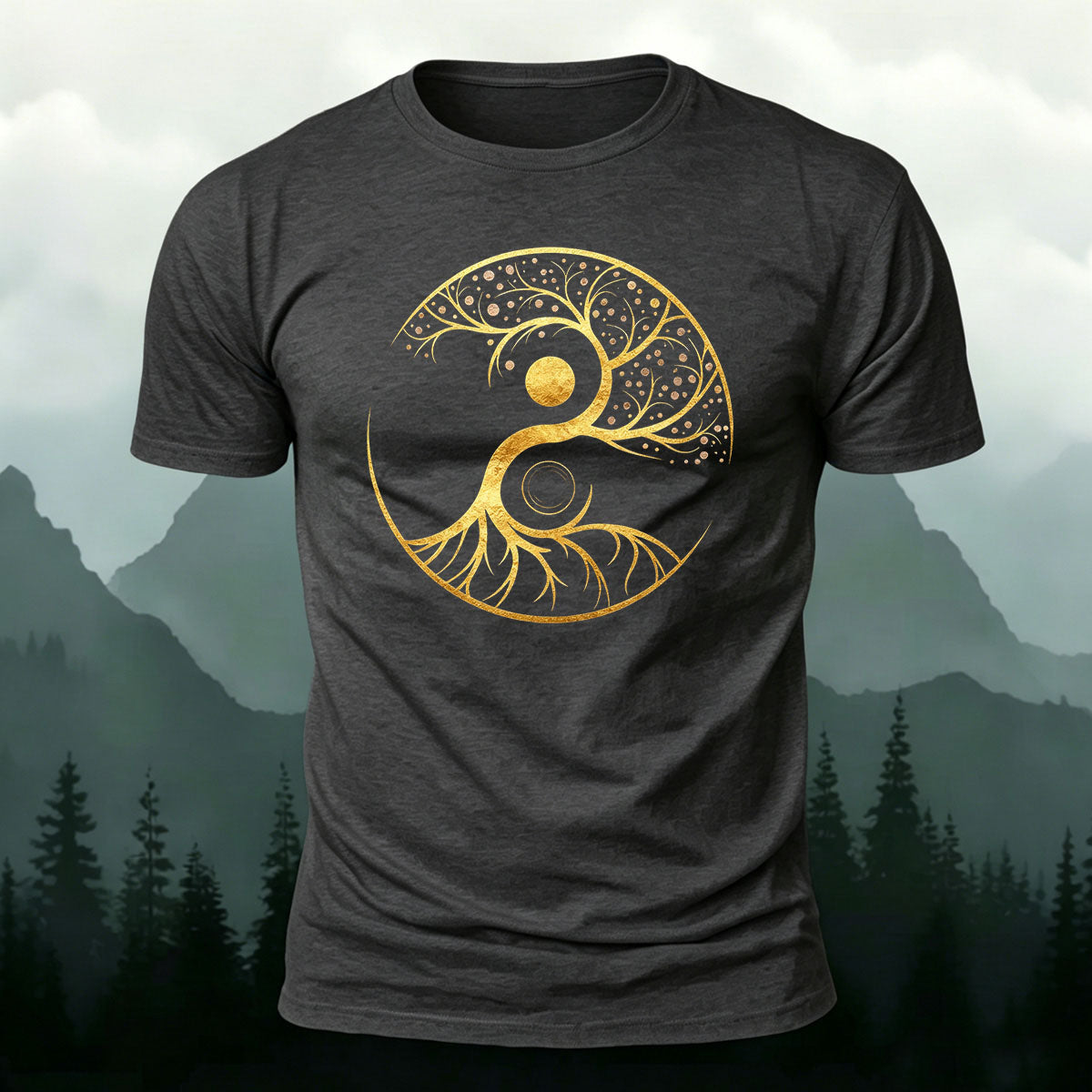 Artistic Graphics Pattern Mountain-Style Cotton T-Shirt