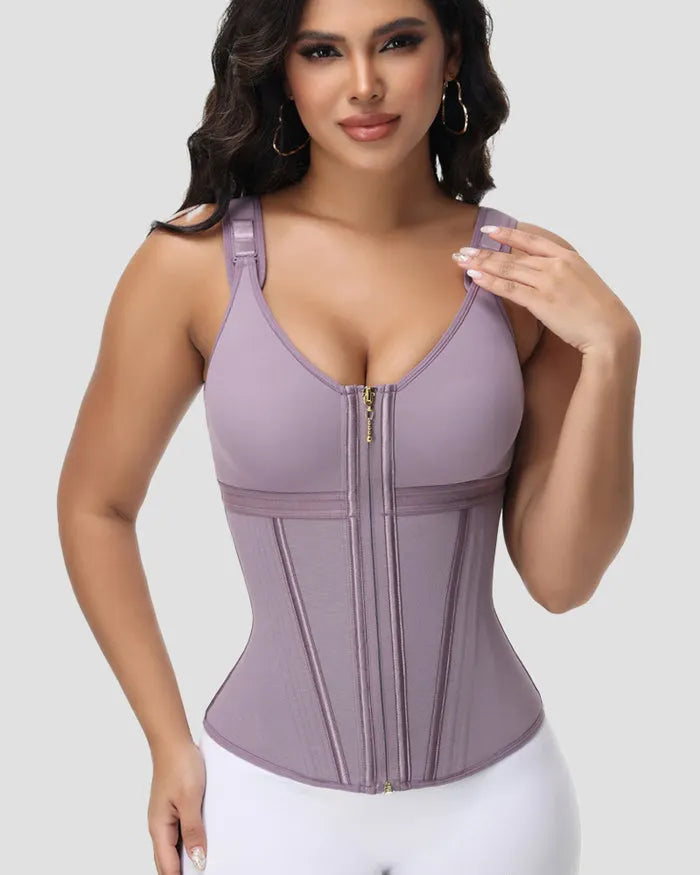 Boned Latex Waist Trainer with Built-in Bra Vest
