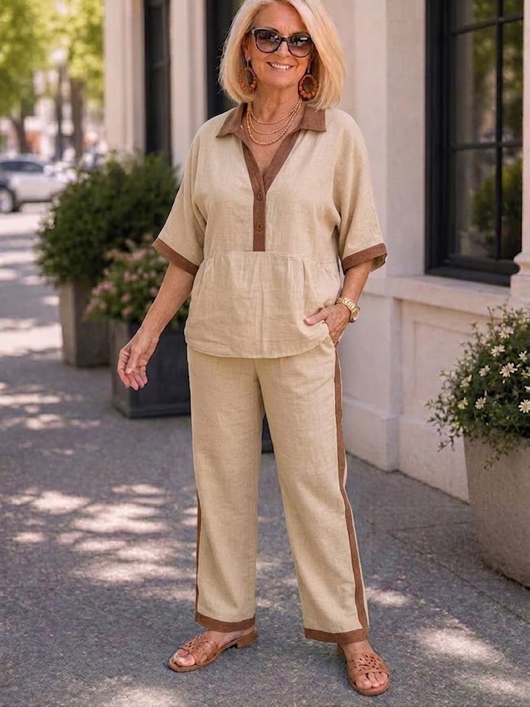 Women's Cotton-Linen Casual Loose-Fit Wide-Leg Pants Set