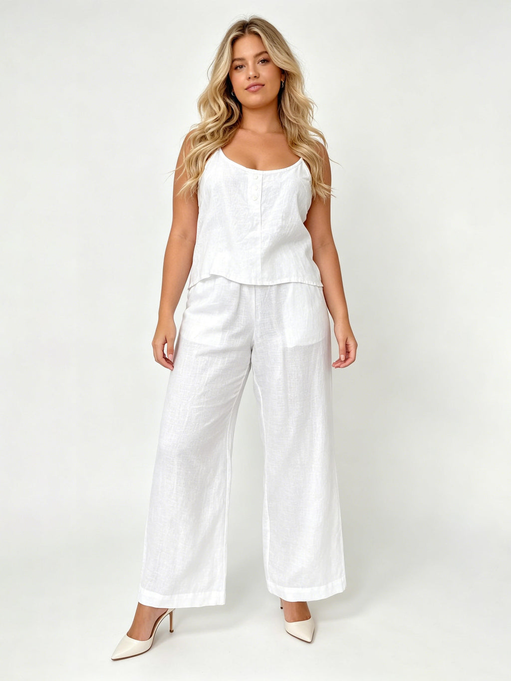 Summer Sleeveless Nude-Colored Cotton-Linen Set