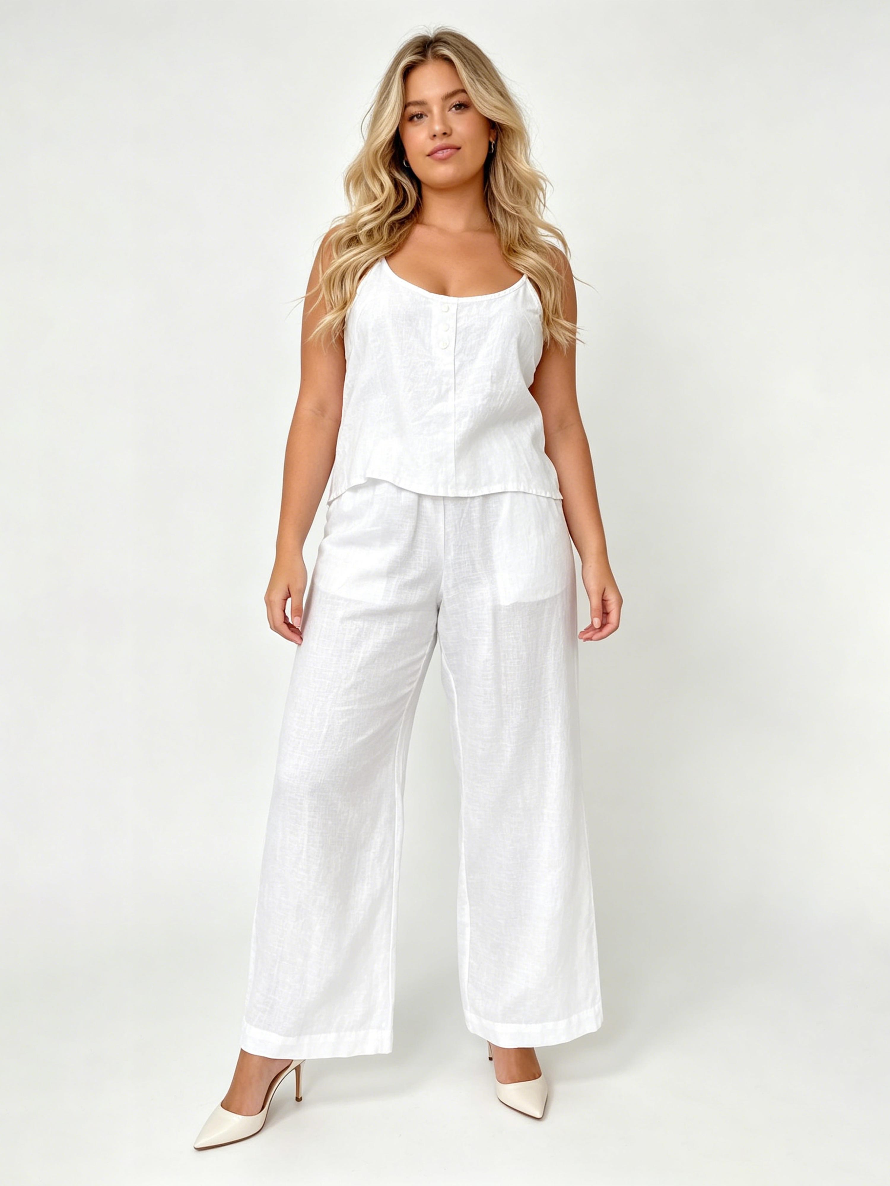 Summer Sleeveless Nude-Colored Cotton-Linen Set