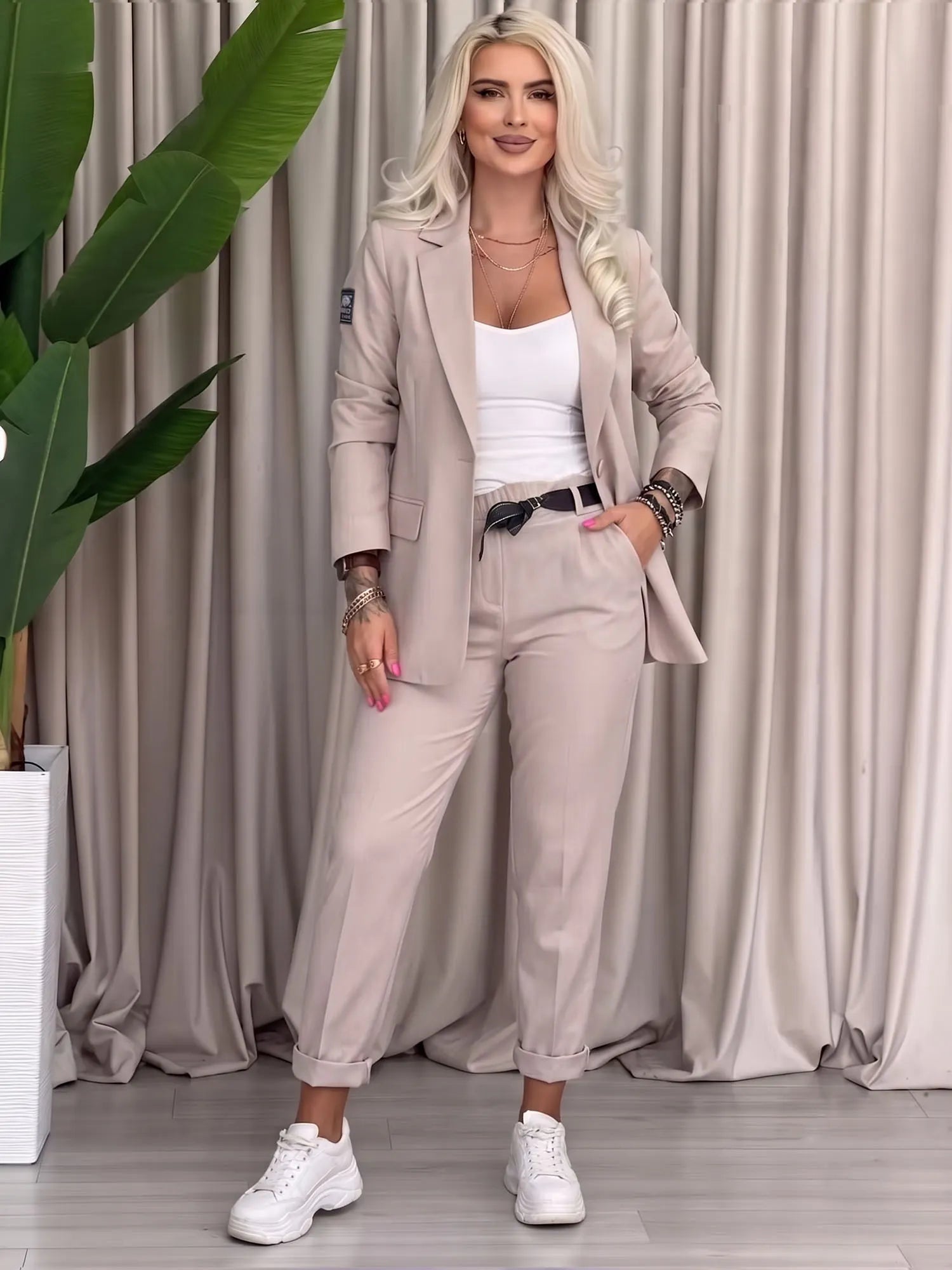 Women's Casual Fashionable Skinny-Leg Pants Suit Set
