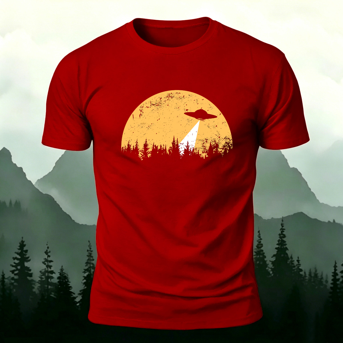 Alien Spaceship Pattern Skin-Friendly Casual T-Shirt