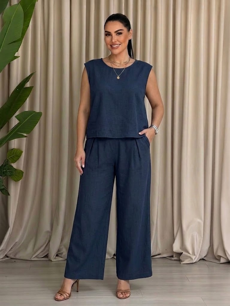 Cotton-Linen Fashionable Casual Loose-Fit Two-Piece Set