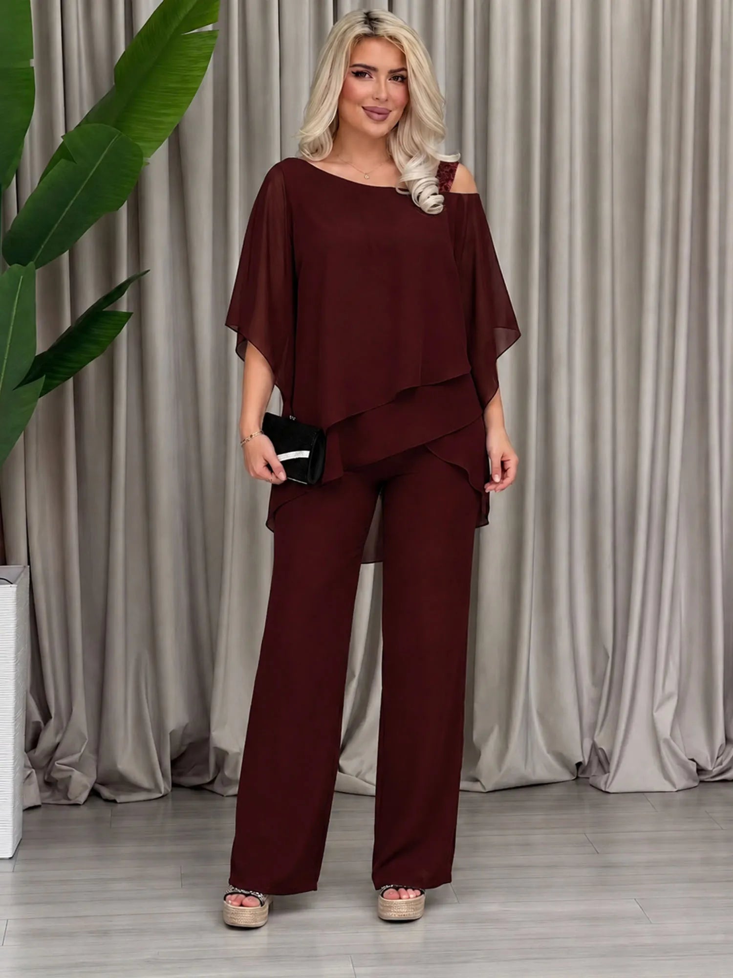 Women Off Shoulder Irregular Elegant Casual Set