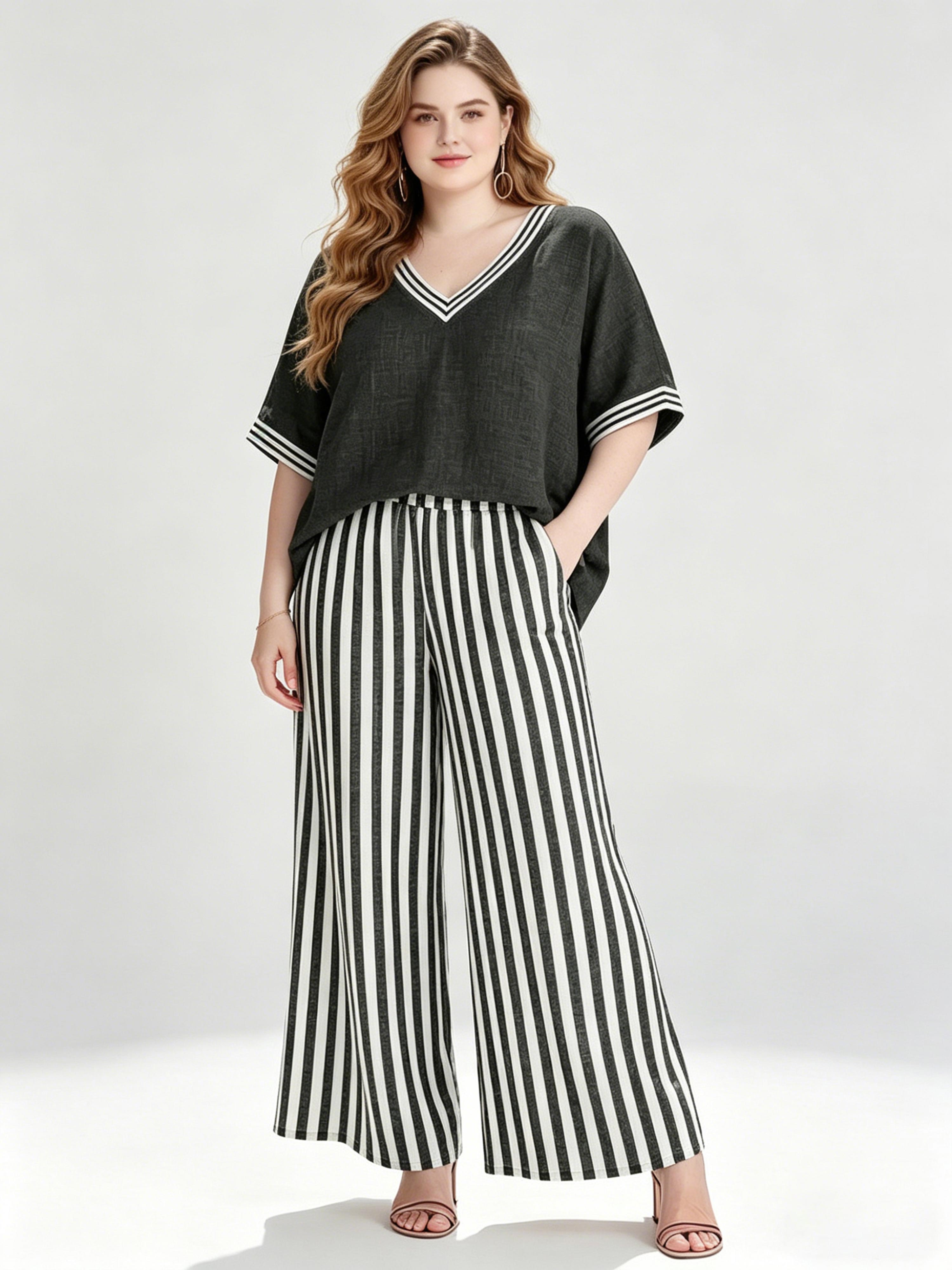 Elegant Cotton-Linen Striped Casual Breathable Set