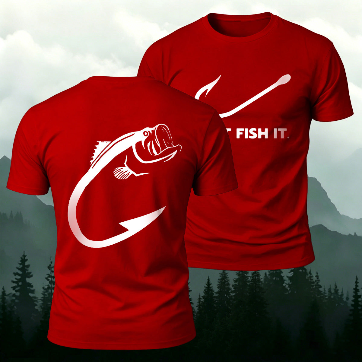 Fish and Hook Pattern Outdoor Style Casual T-Shirt