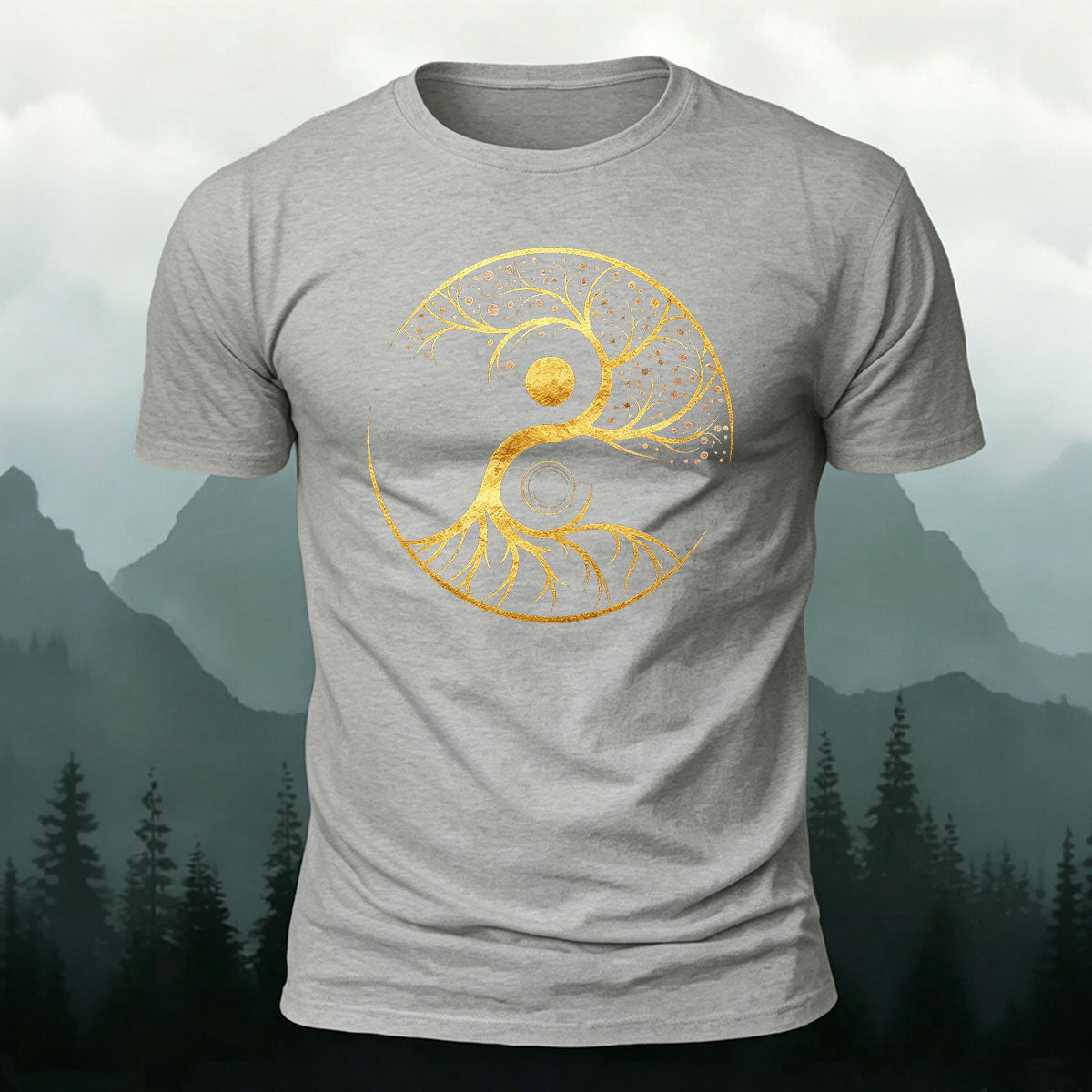 Artistic Graphics Pattern Mountain-Style Cotton T-Shirt