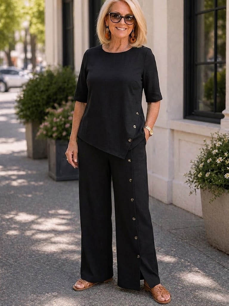 Irregular Hem Fashion Casual Button Loose Set