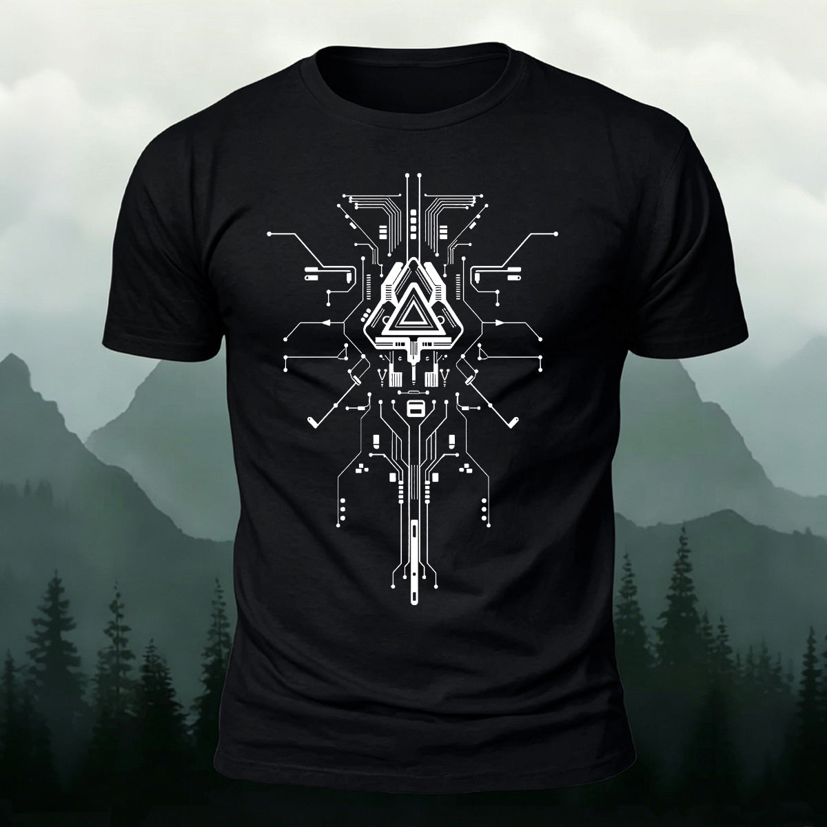 Mechanical Print Casual Combed Cotton T-Shirt