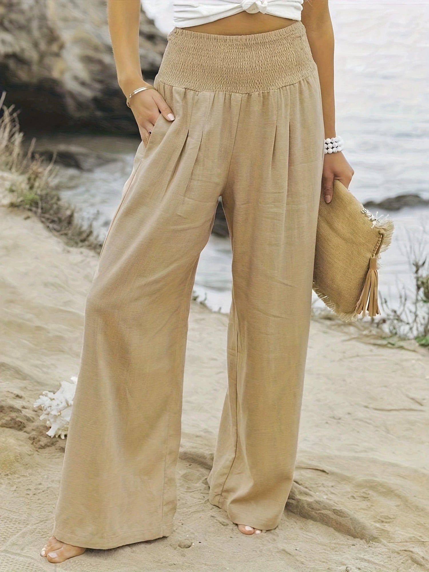 Women Cotton Linen Comfort Casual Mid Rise Pants