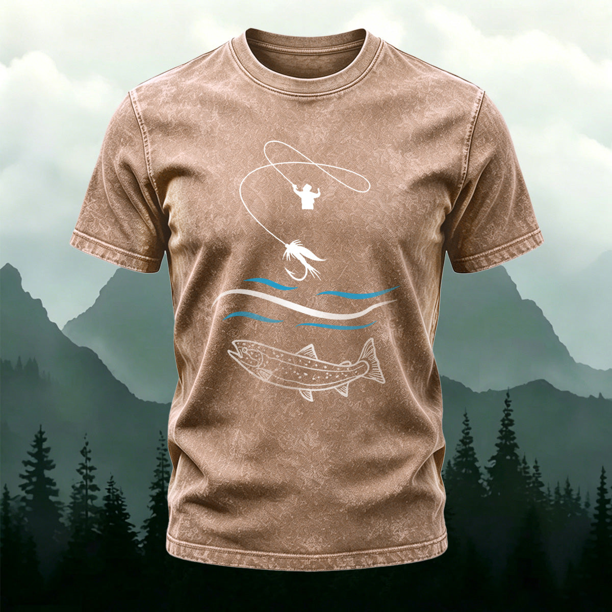 Fishing Pattern Natural Style Ultra-soft Fabric T-Shirt