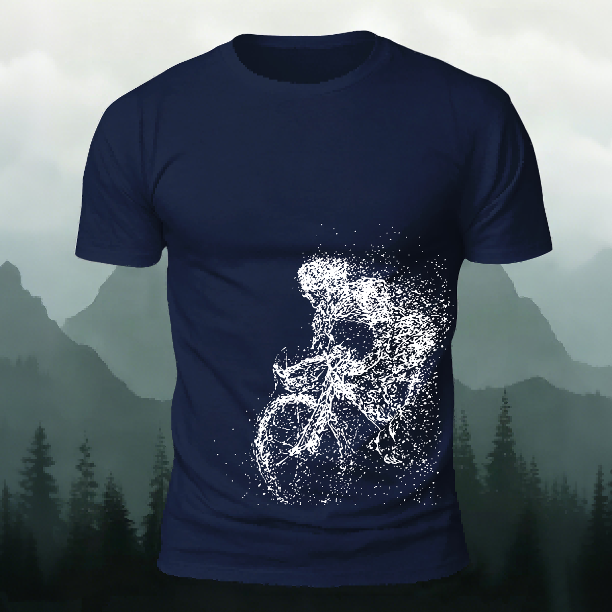 Cycling Pattern Mountain-Style Cotton Casual T-Shirt