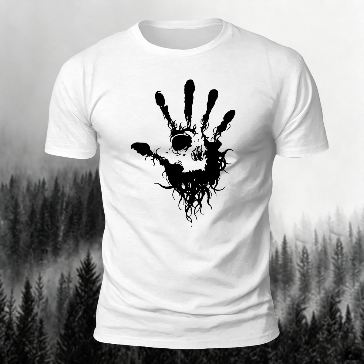 Cotton Skull Face Palm Print Outdoor T-Shirt
