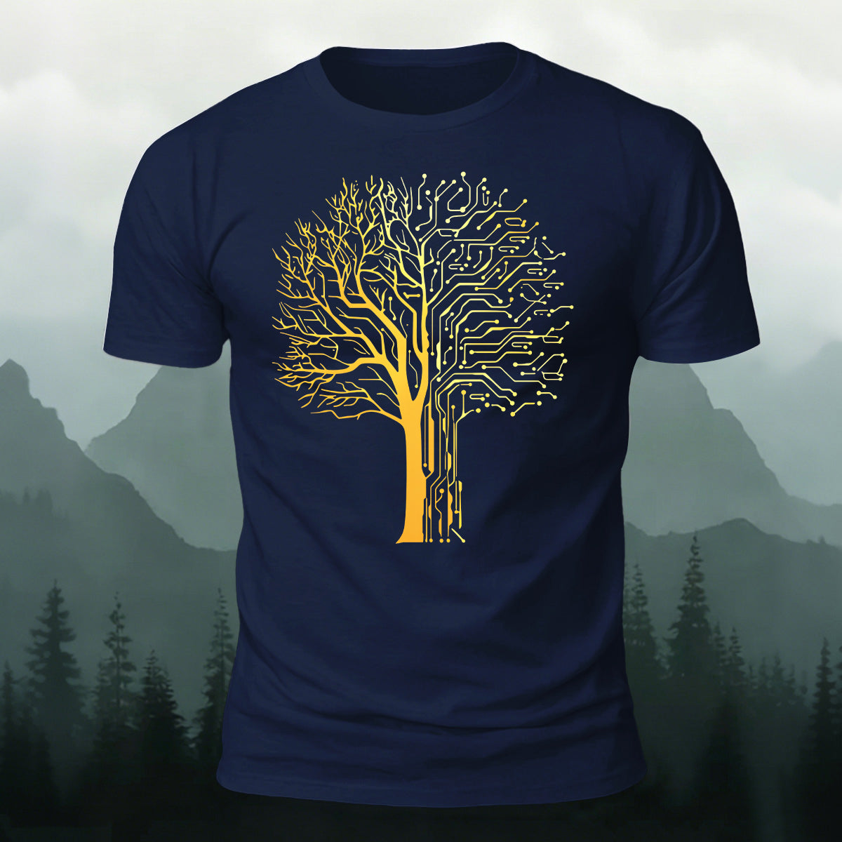 Tech-inspired tree print combed cotton T-shirt