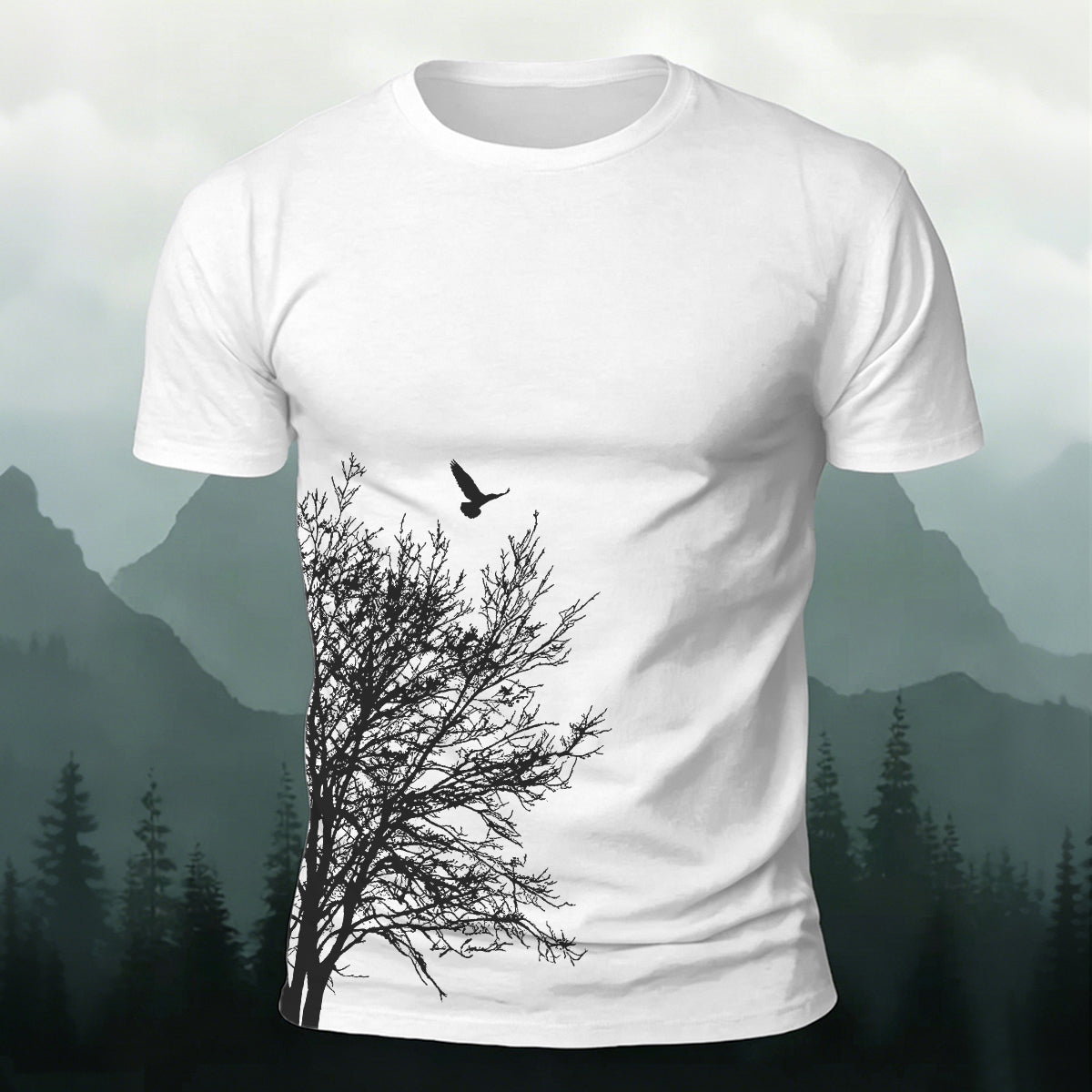Minimalist  Tree Pattern Natural Style Casual T-Shirt