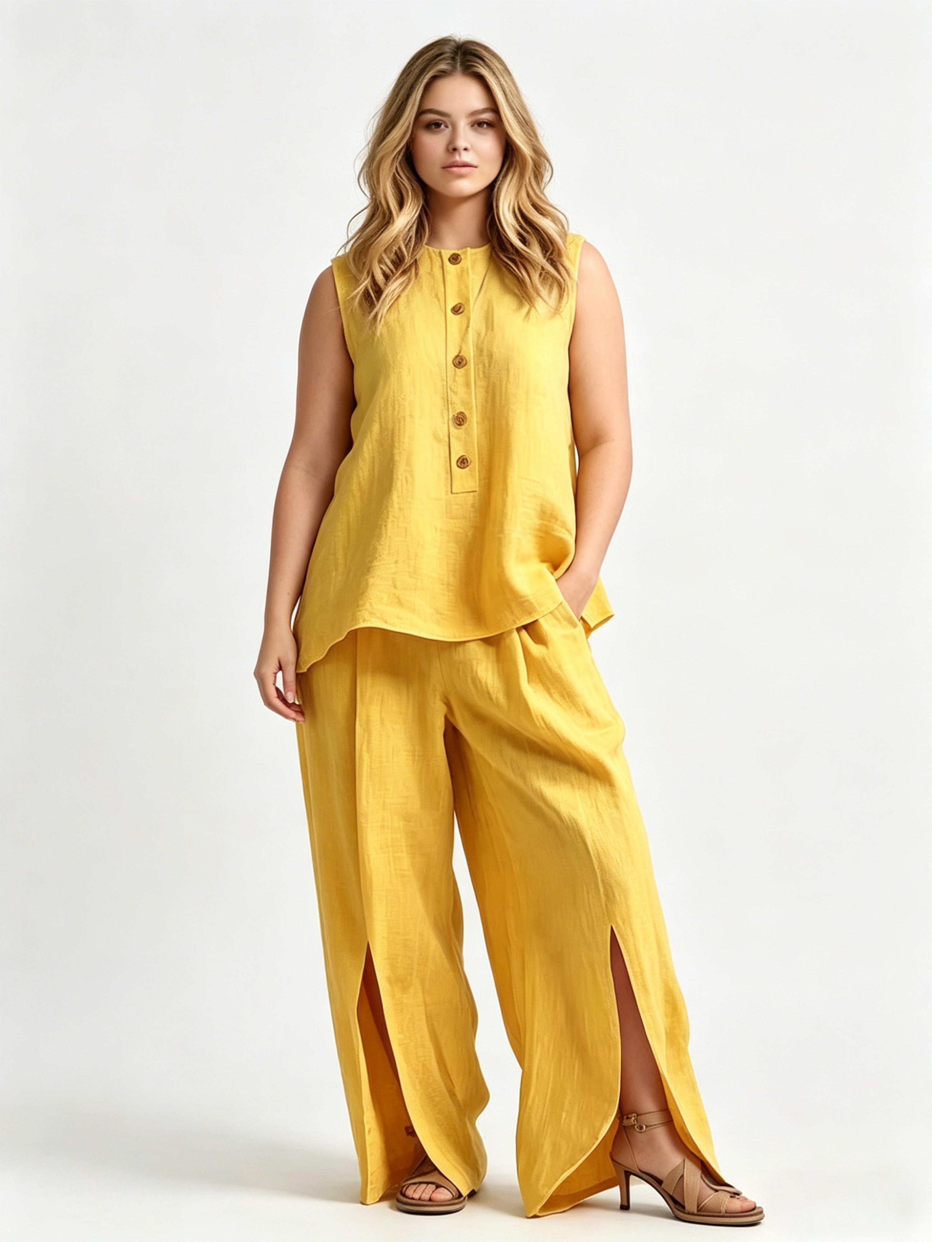 Sleeveless Button Simple Casual Elegant Set