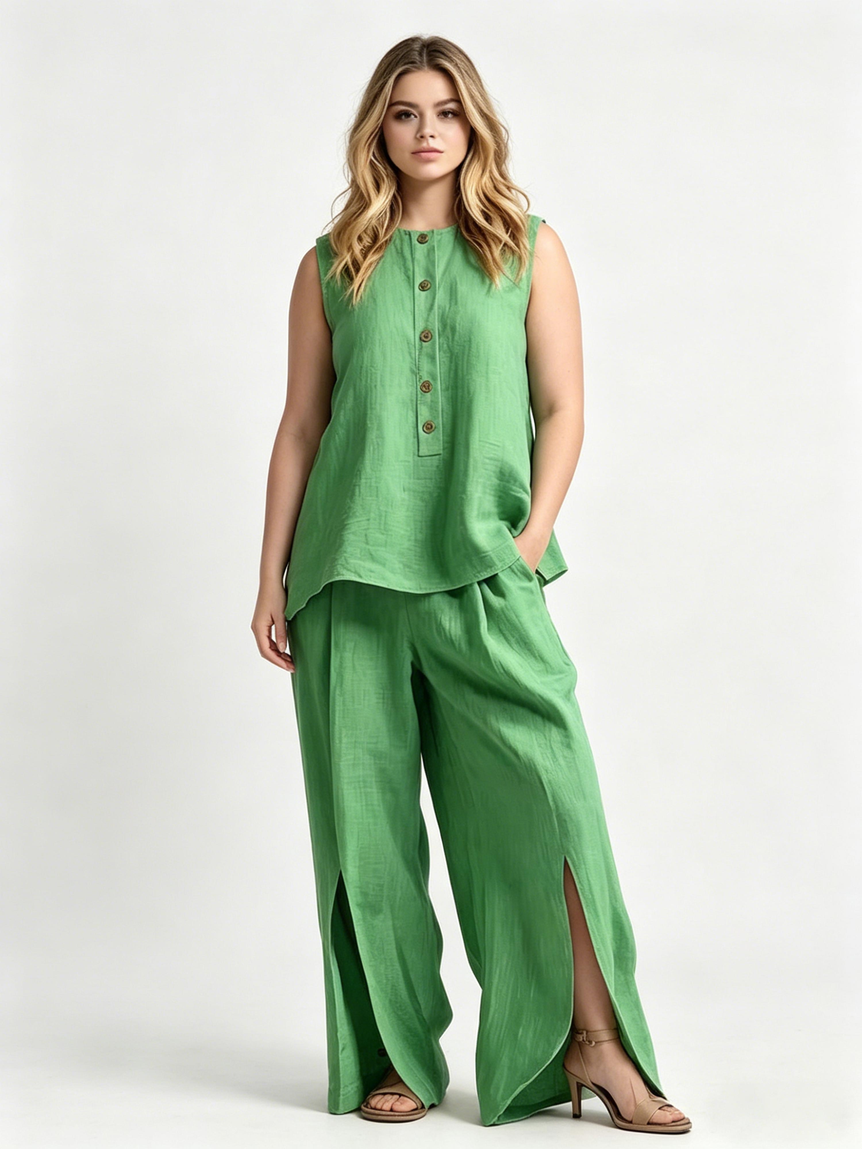Sleeveless Button Simple Casual Elegant Set