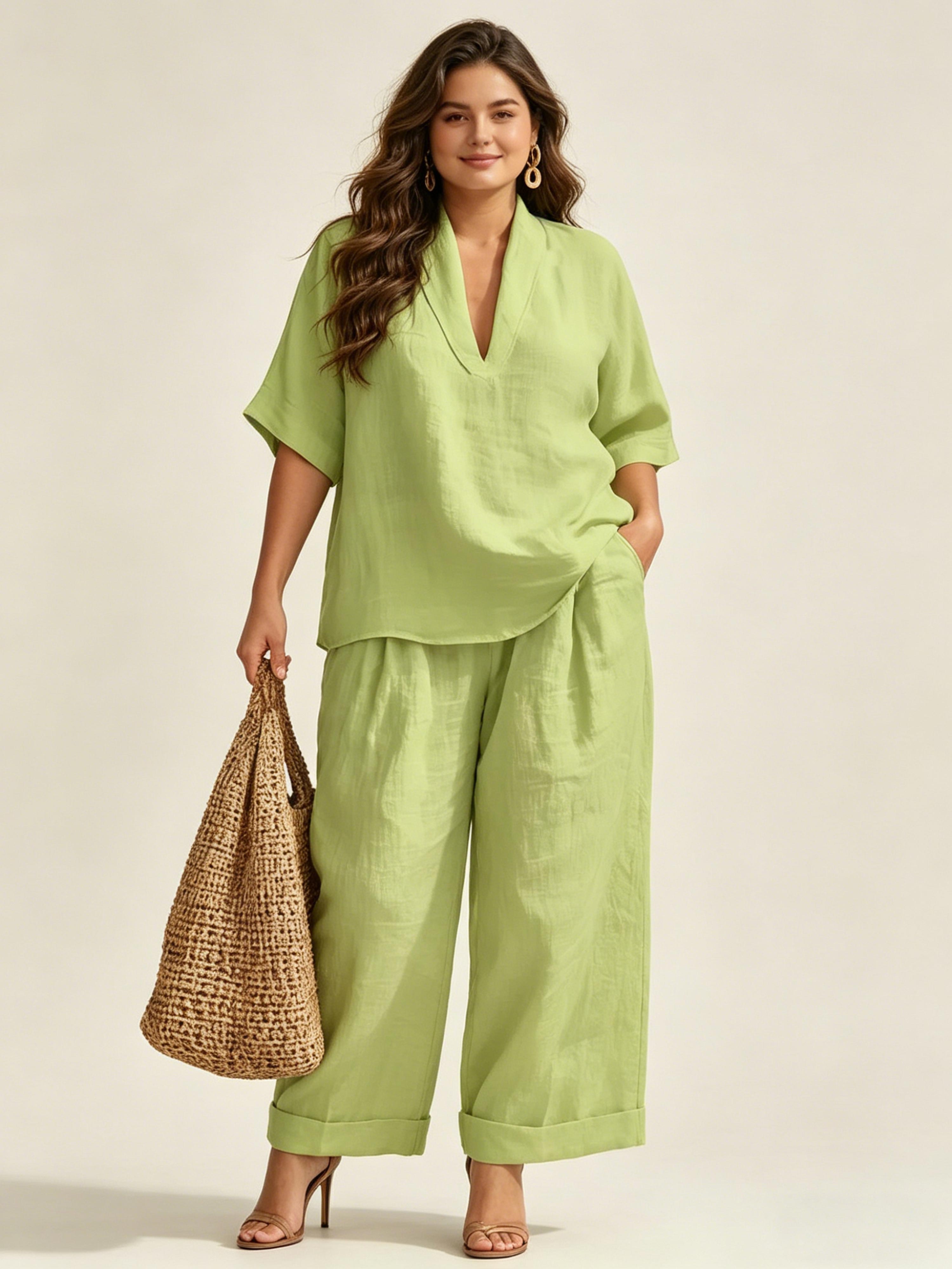 Women's Loose-Fit Casual Comfortable Minimalist Solid-Color Two-Piece Set