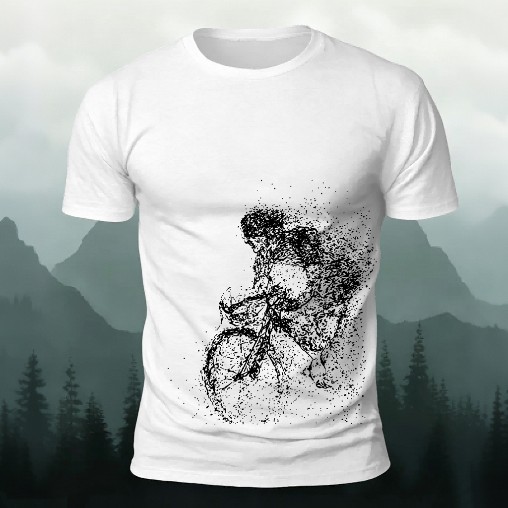 Cycling Pattern Mountain-Style Cotton Casual T-Shirt