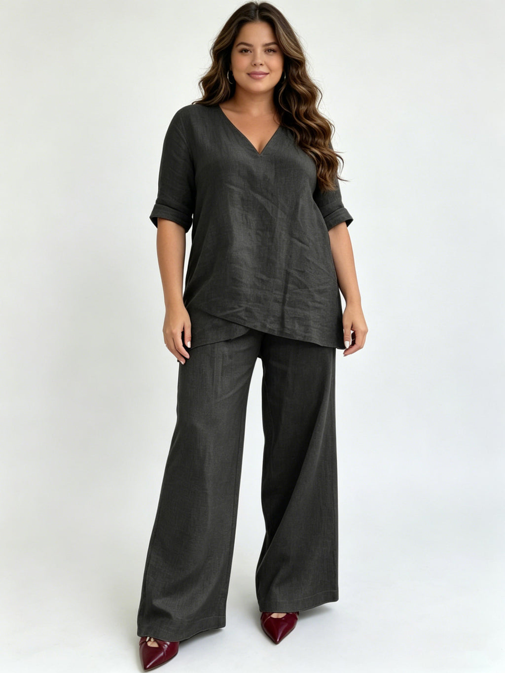 French-style Elegant Irregular Hem V-neck Comfortable Set