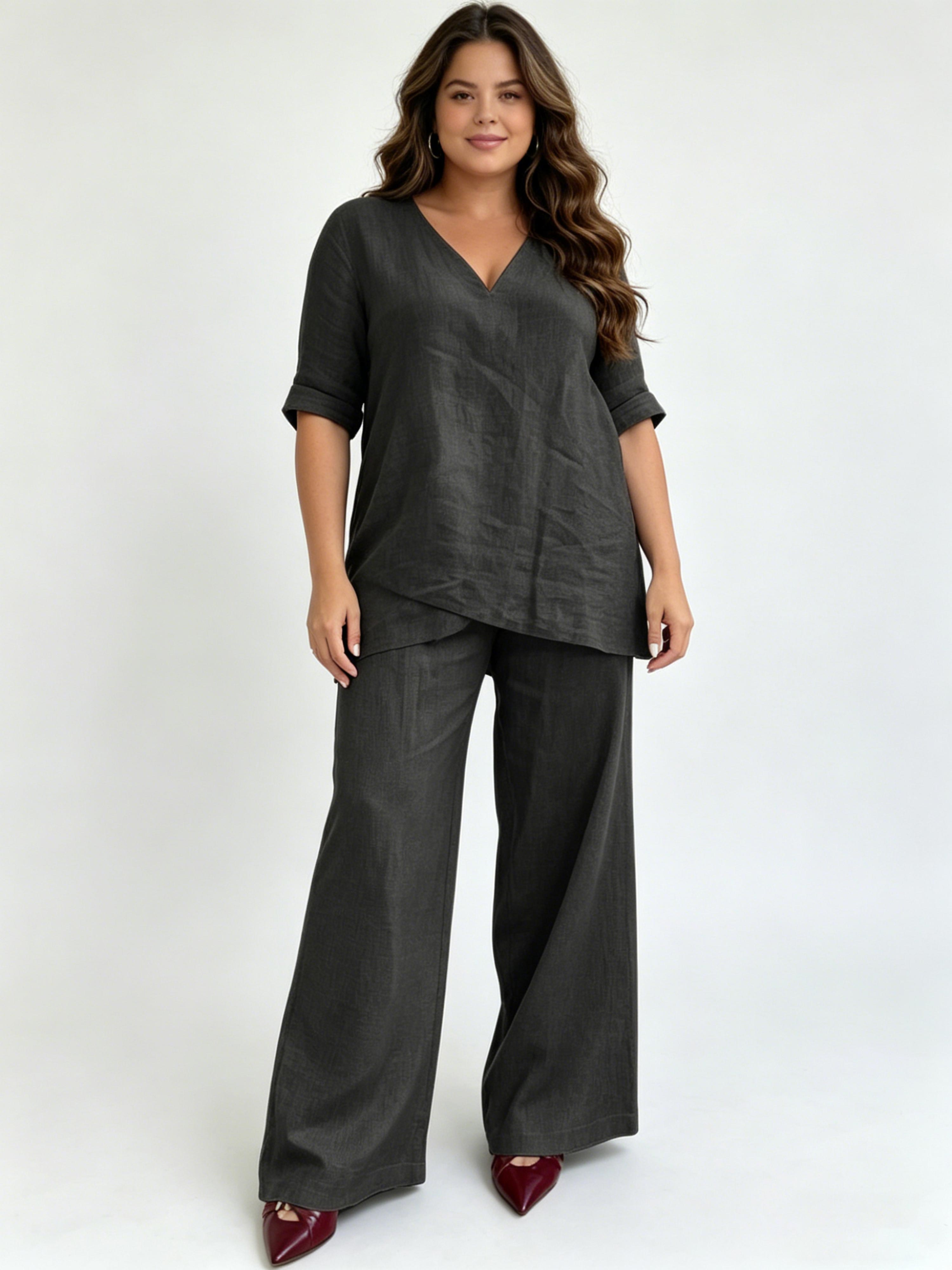 French-style Elegant Irregular Hem V-neck Comfortable Set