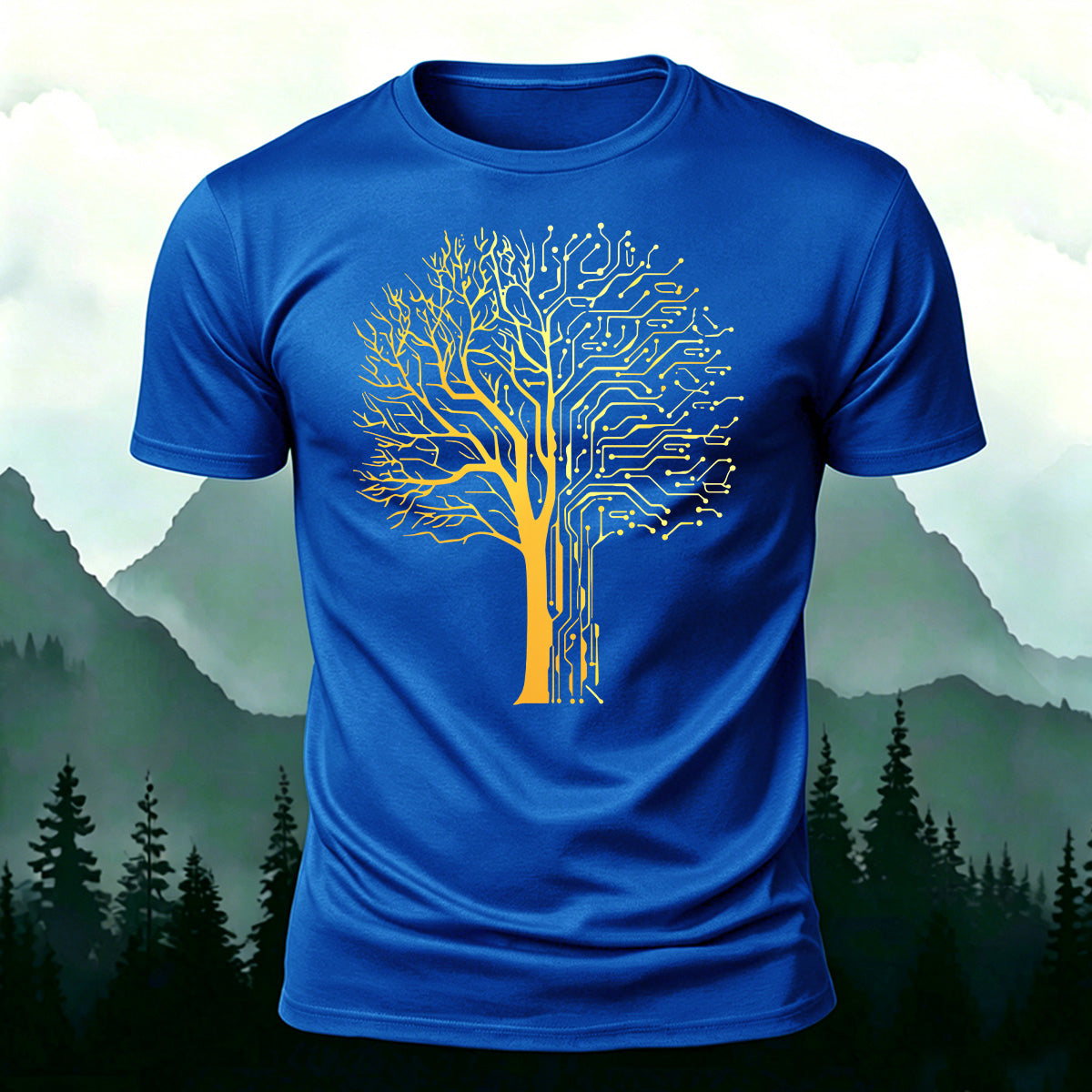 Tech-inspired tree print combed cotton T-shirt