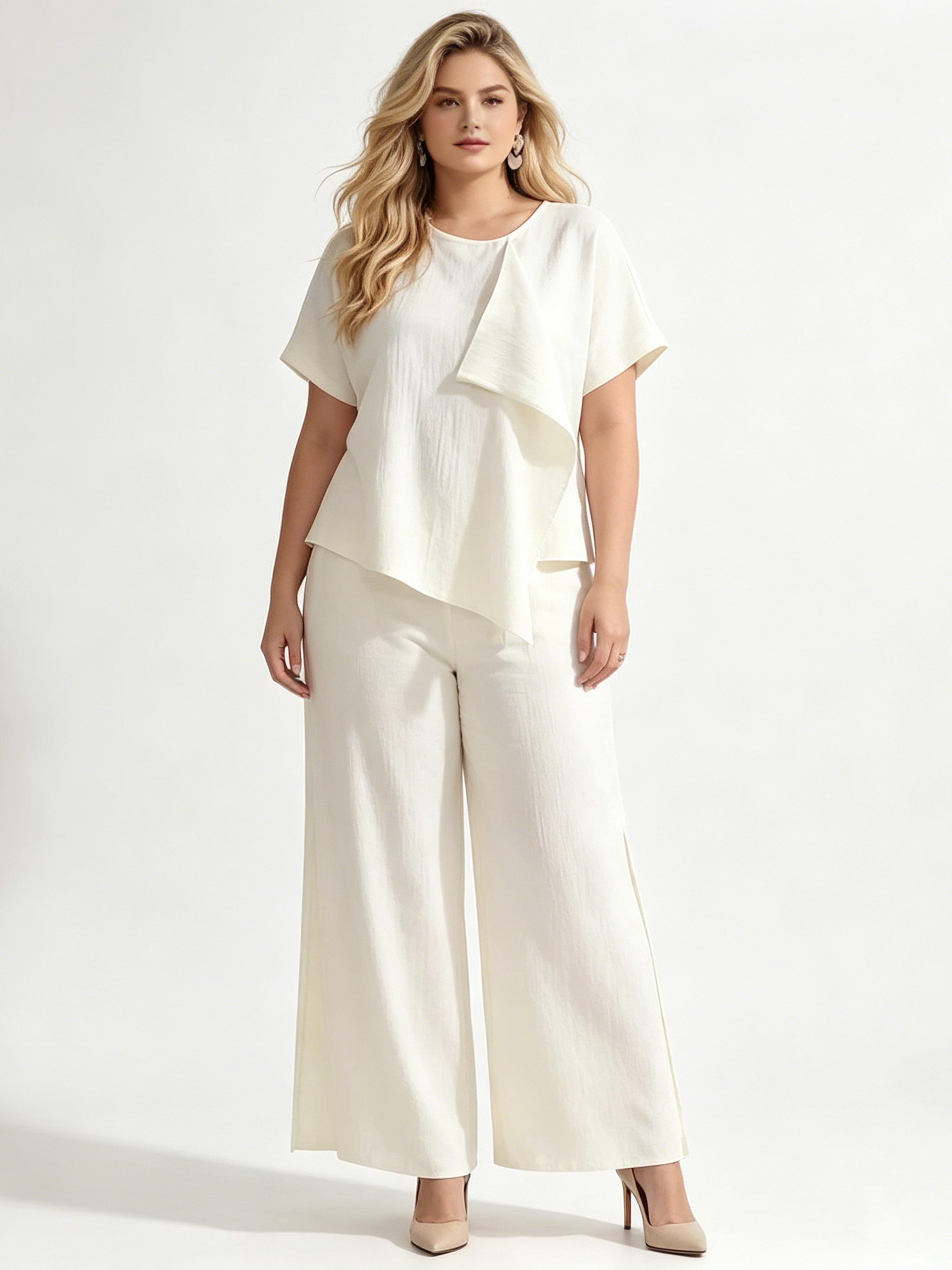 Round Neck Irregular Top Split Wide-leg Pants Set