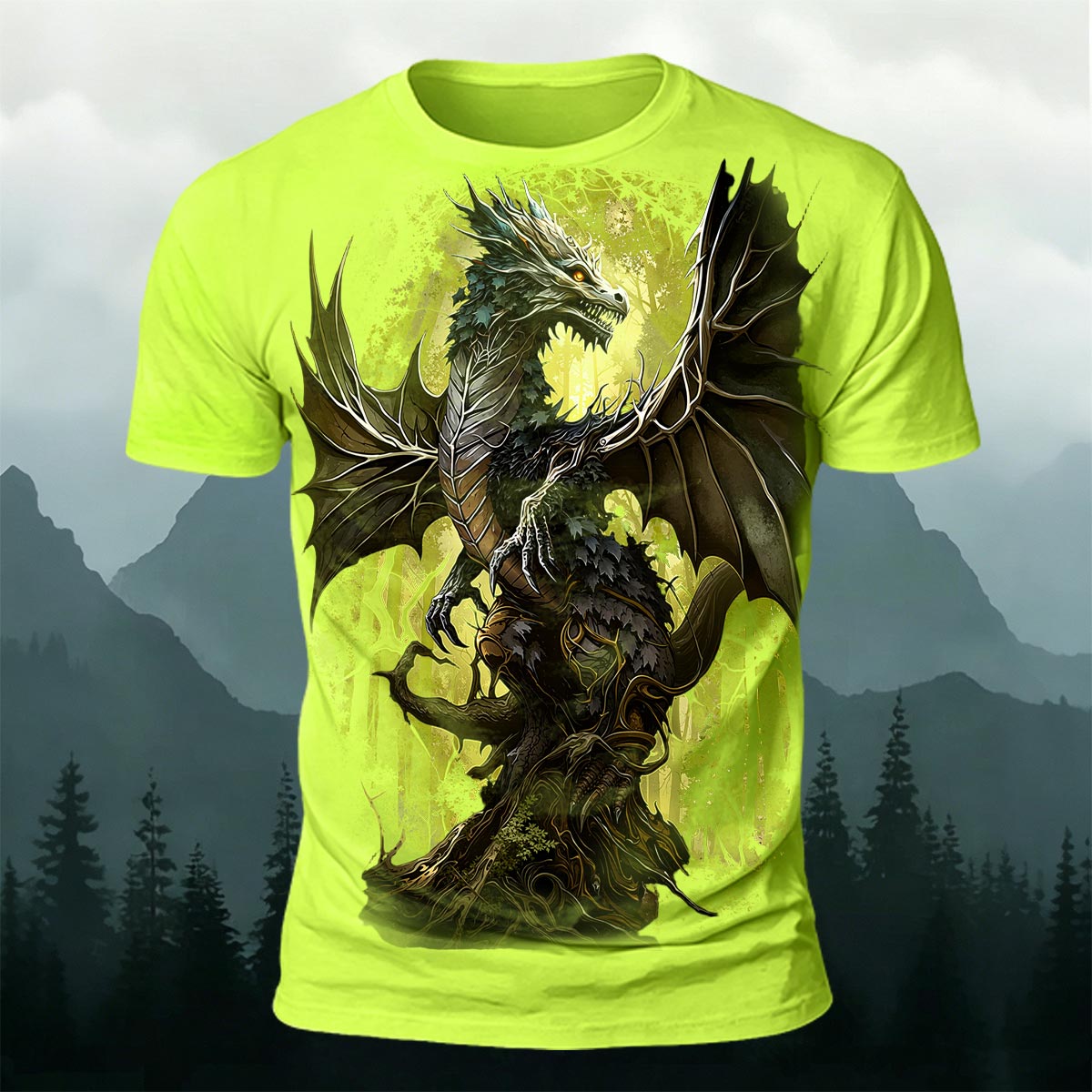 Retro Forest Dragon Print Outdoor T-Shirt