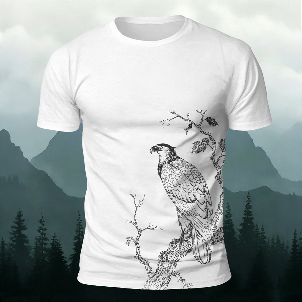 Bird-on-a-Branch PrintCasual 100% Cotton T-Shirt