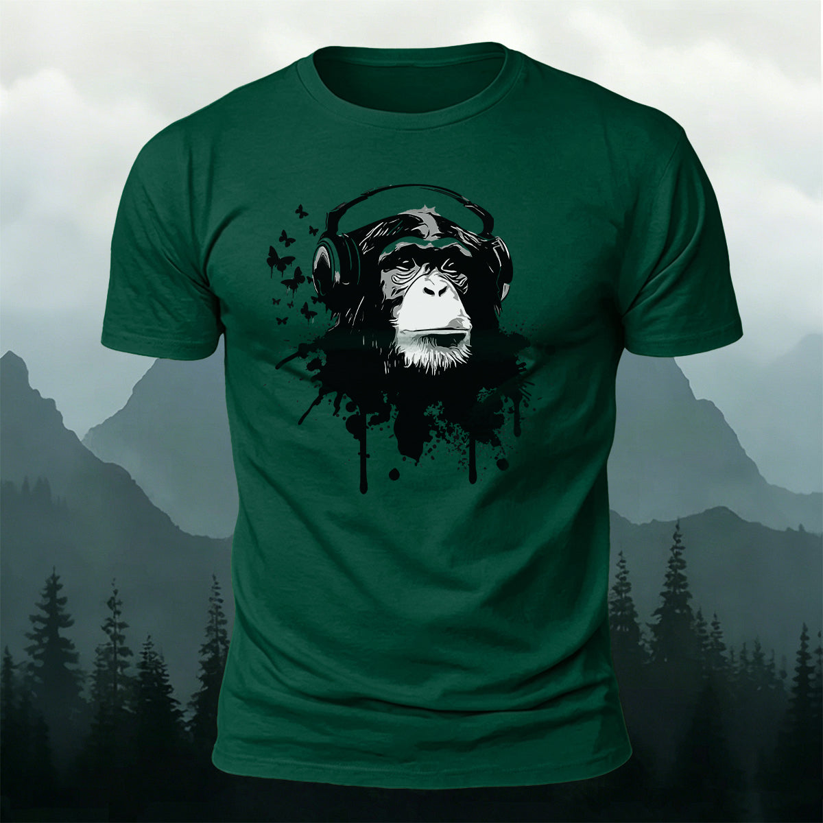 Gorilla Headphones Print Casual Cotton T-Shirt