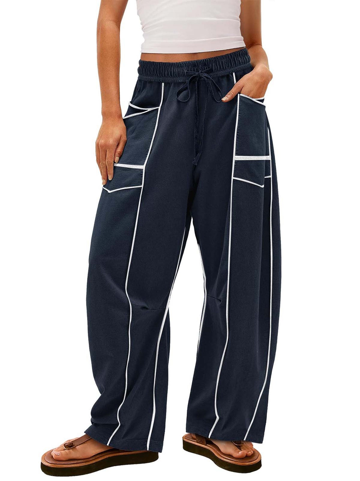 Women Loose Casual Drawstring Wide Leg Pants