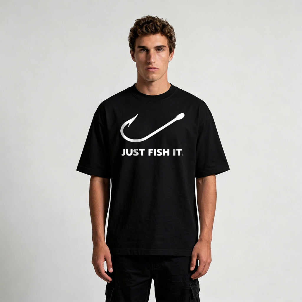 Fish and Hook Pattern Outdoor Style Casual T-Shirt