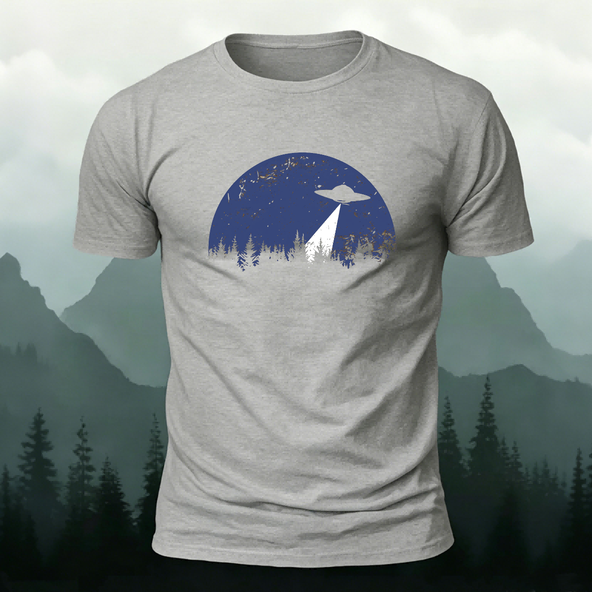 Alien Spaceship Pattern Skin-Friendly Casual T-Shirt