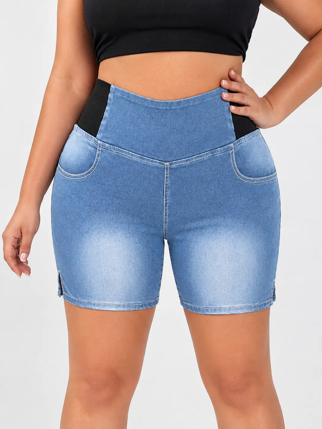 Women's Mid-Rise Butt-Lifting Loose-Fit Washed Denim Shorts