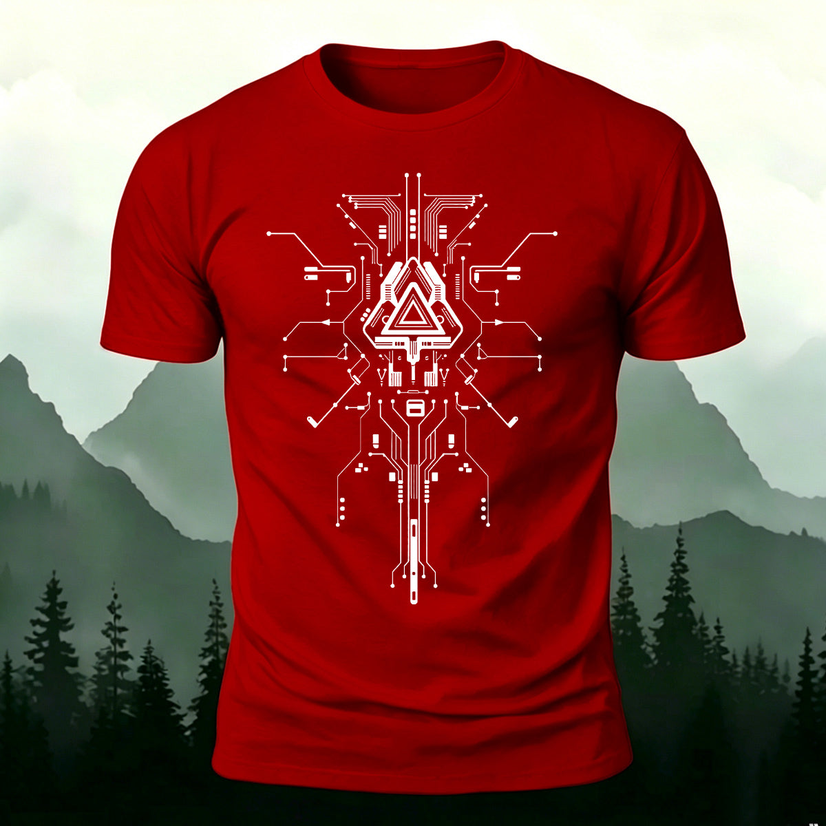 Mechanical Print Casual Combed Cotton T-Shirt