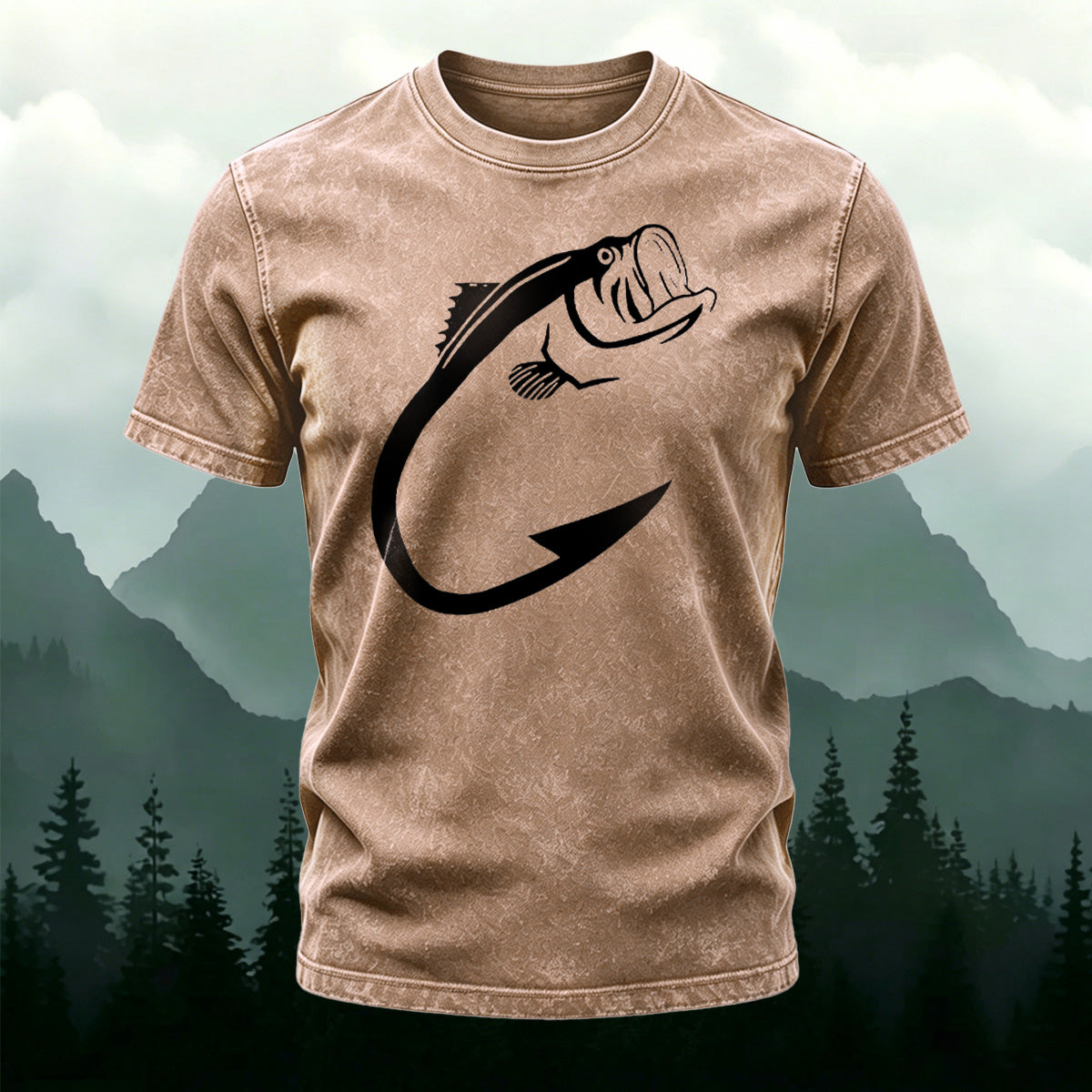 Minimalist Fish Pattern Outdoor Casual Washed Cotton T-Shirt