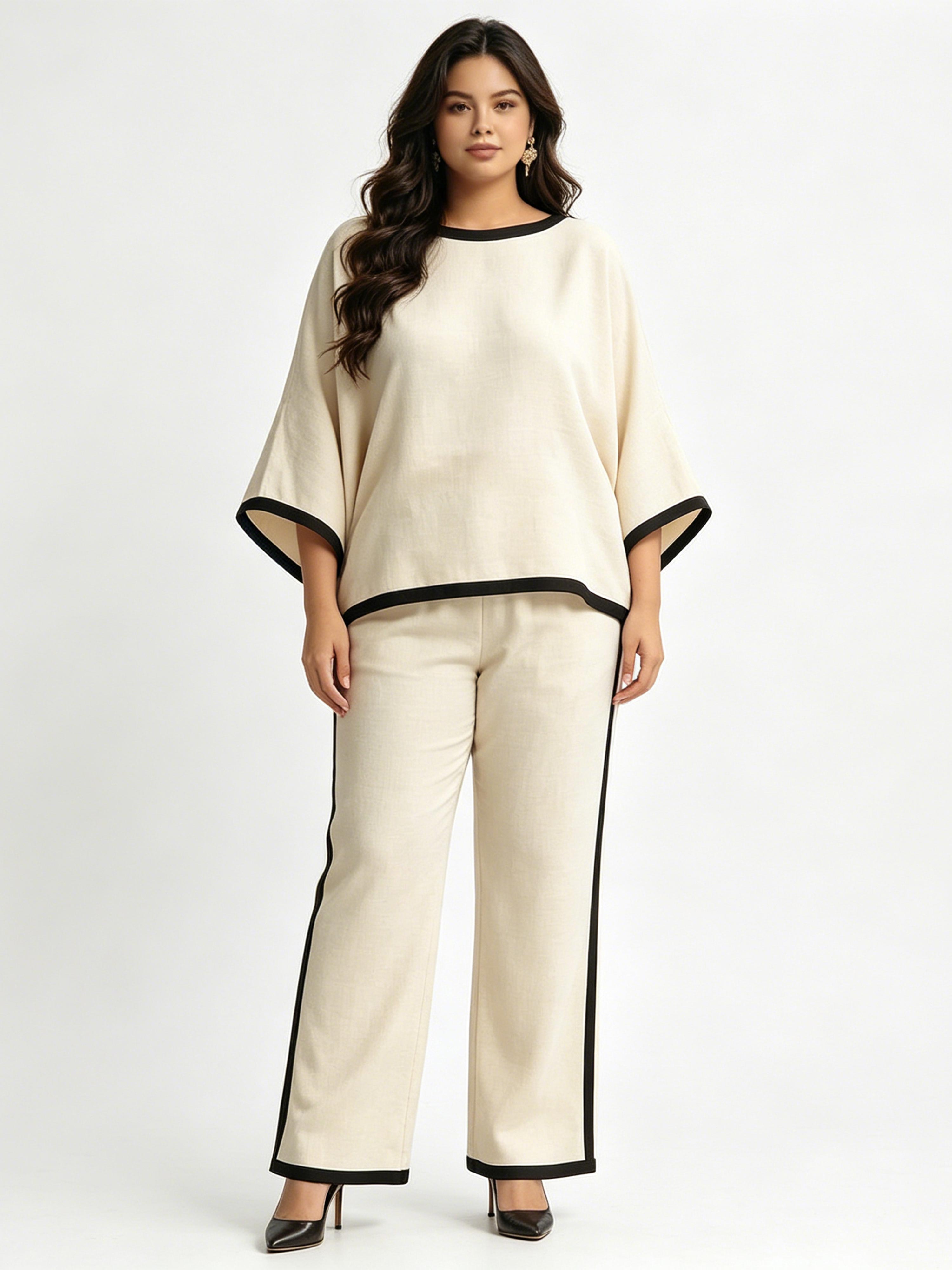 Fashionable Loose Batwing Sleeve Robe Wide-leg Pants Set