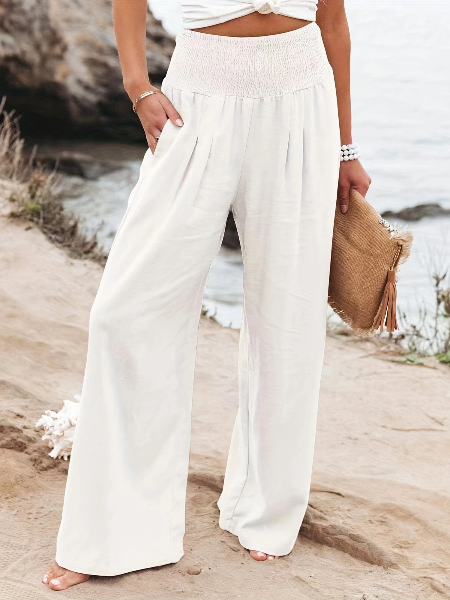 Women Cotton Linen Comfort Casual Mid Rise Pants
