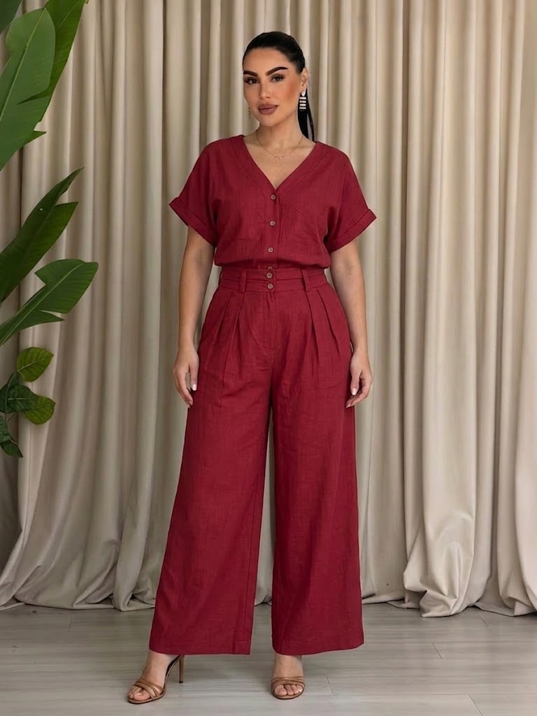 Fashionable Casual Retro Solid-Color Loose-Fitting Set
