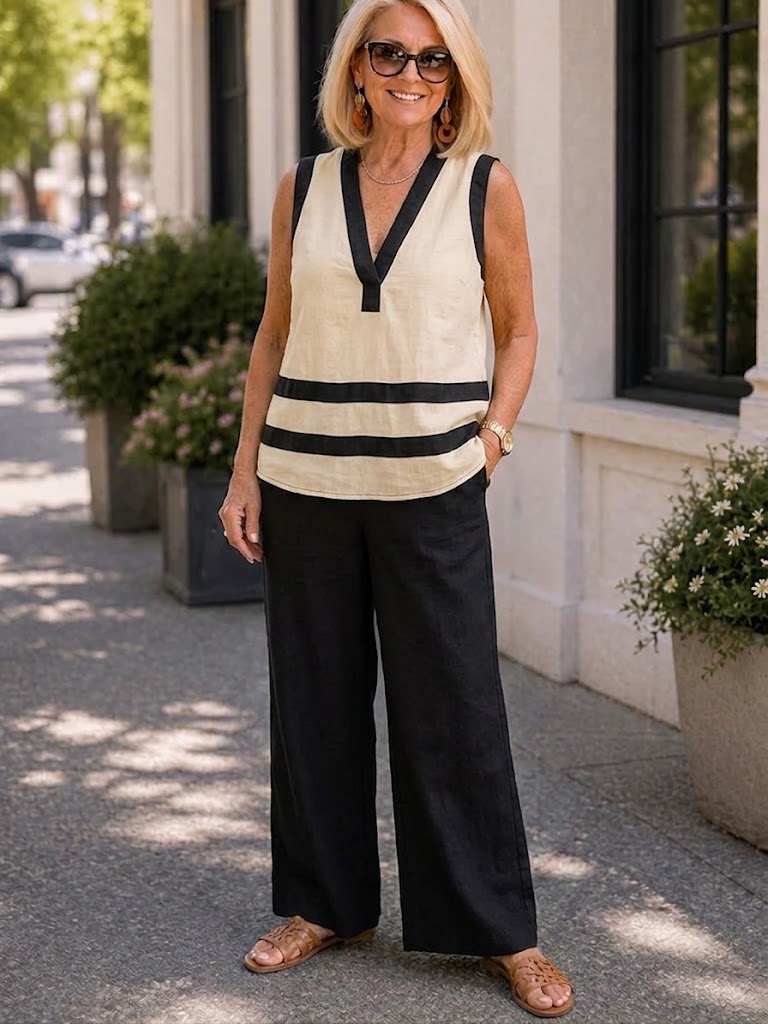 Elegant V-neck Sleeveless Loose Casual Set