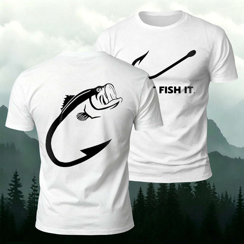 Fish and Hook Pattern Outdoor Style Casual T-Shirt