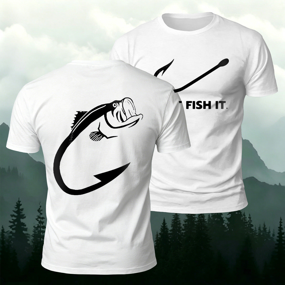 Fish and Hook Pattern Outdoor Style Casual T-Shirt